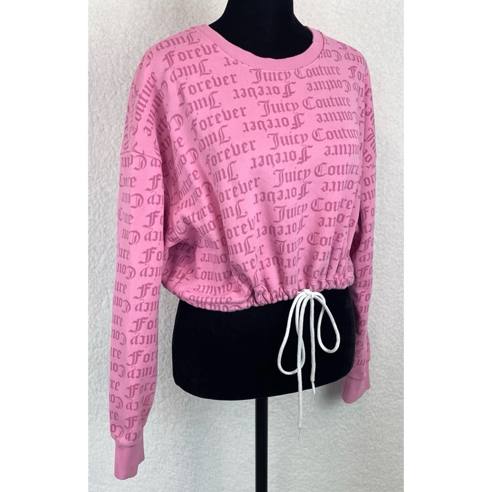 JUICY COUTURE x F21 • Pink Logo Print Long Sleeve Cropped Tie Sweatshirt, M - Picture 10 of 16